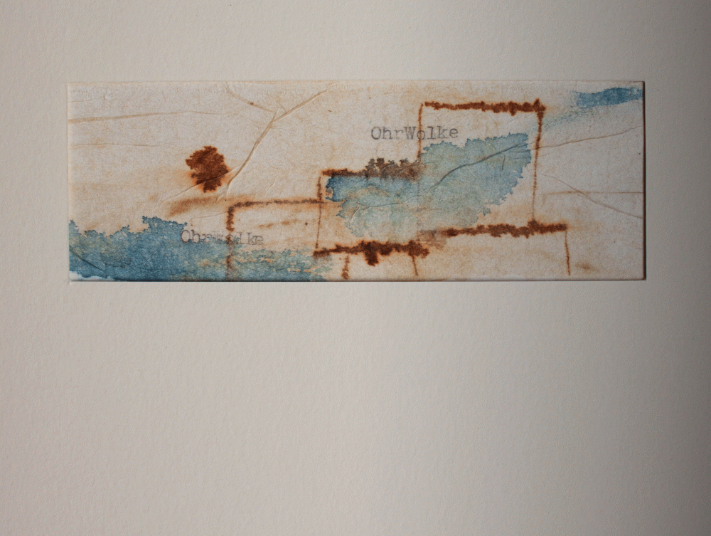 OhrWolke| 2010 | watercolor and typewriter on used teabag